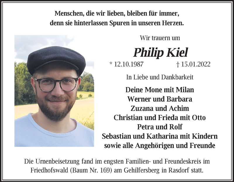  Traueranzeige für Philip Kiel vom 29.01.2022 aus FZ