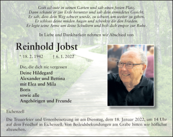 Traueranzeige von Reinhold Jobst von FZ