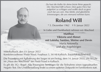 Traueranzeige von Roland Will von FZ