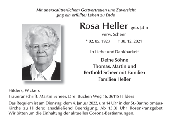 Traueranzeige von Rosa Heller von FZ