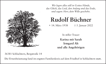 Traueranzeige von Rudolf Büchner von FZ