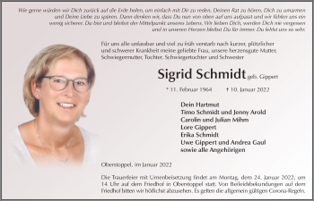 Traueranzeige von Sigrid Schmidt von FZ
