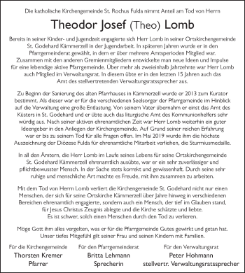 Traueranzeige von Theodor Lomb von FZ