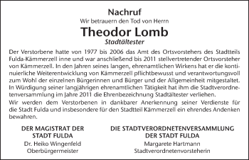 Traueranzeige von Theodor Lomb von FZ
