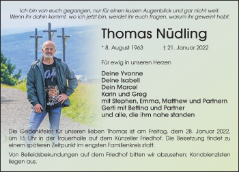 Traueranzeige von Thomas Nüdling von FZ