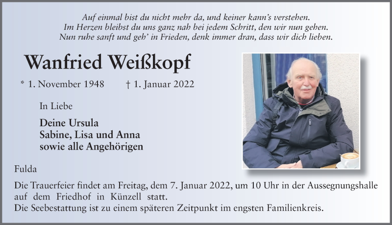  Traueranzeige für Wanfried Weißkopf vom 05.01.2022 aus FZ