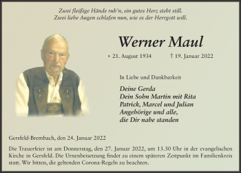 Traueranzeige von Werner Maul von FZ