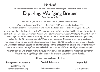 Traueranzeige von Wolfgang Breuer von FZ