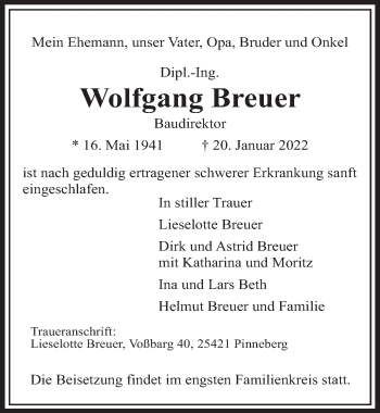 Traueranzeige von Wolfgang Breuer von FZ