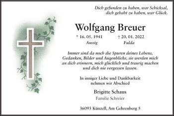 Traueranzeige von Wolfgang Breuer von FZ