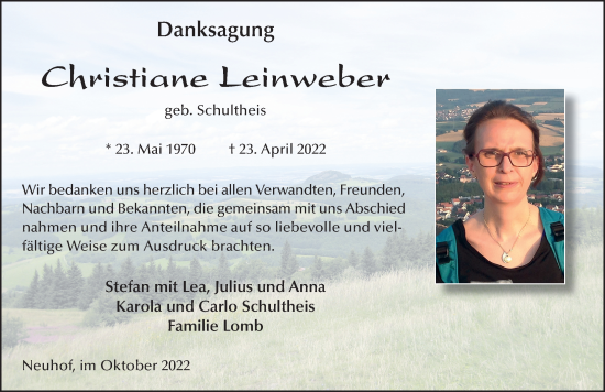 Traueranzeige von Christiane Leinweber von FZ