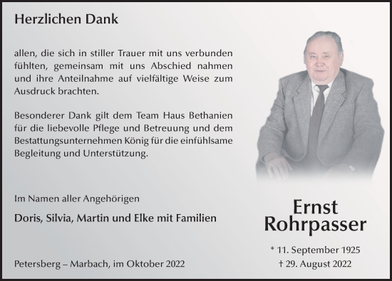 Traueranzeige von Ernst Rohrpasser von FZ