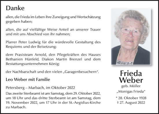 Traueranzeige von Frieda Weber von FZ