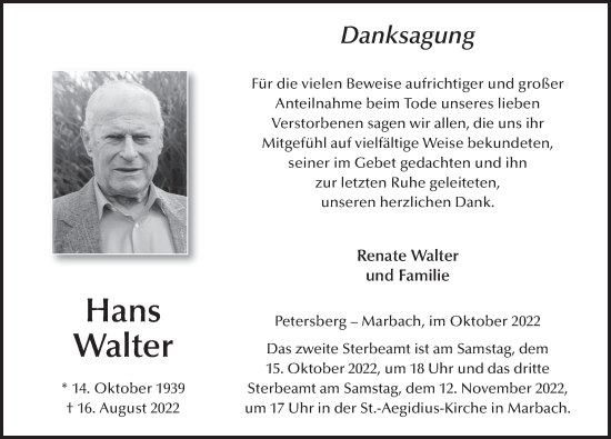 Traueranzeige von Hans Walter von FZ