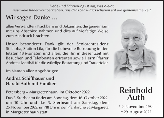 Traueranzeige von Reinhold Auth von FZ
