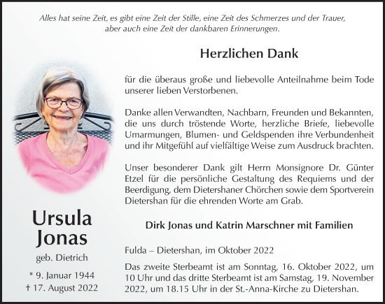 Traueranzeige von Ursula Jonas von FZ