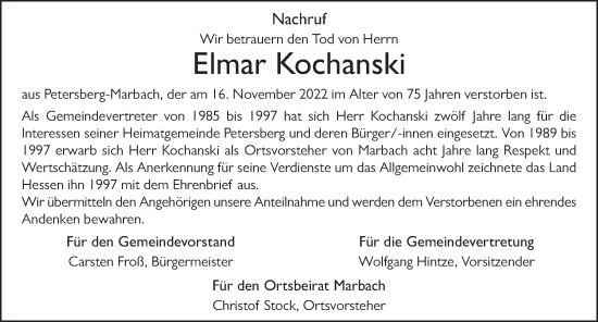 Traueranzeige von Elmar Kochanski von FZ