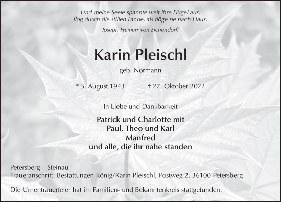 Traueranzeige von Karin Pleischl von FZ