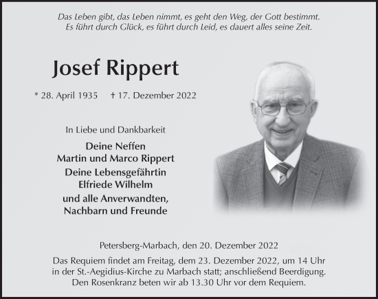 Traueranzeige von Josef Rippert von FZ