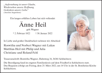 Traueranzeige von Änne Heil von FZ