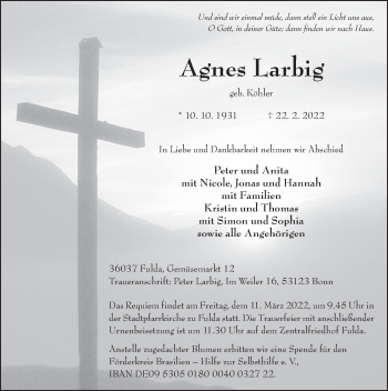 Traueranzeige von Agnes Larbig von FZ