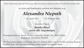 Traueranzeige von Alexandra Niepoth von FZ