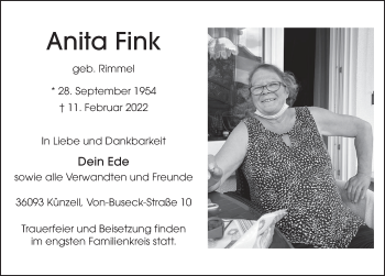 Traueranzeige von Anita Fink von FZ