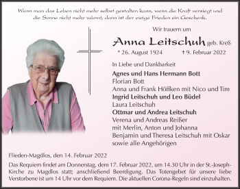 Traueranzeige von Anna Leitschuh von FZ