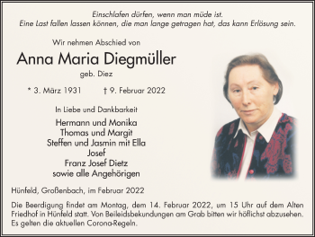 Traueranzeige von Anna Maria Diegmüller von FZ