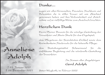 Traueranzeige von Anneliese Adolph von FZ