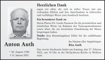 Traueranzeige von Anton Auth von FZ