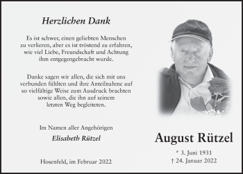 Traueranzeige von August Rützel von FZ