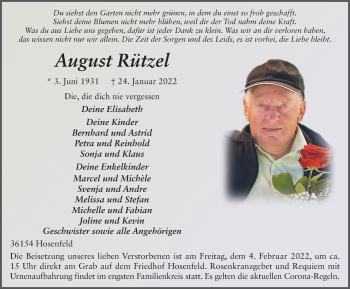 Traueranzeige von August Rützel von FZ