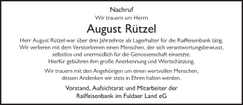 Traueranzeige von August Rützel von FZ