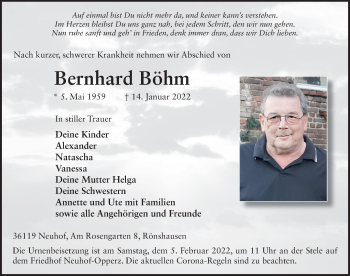 Traueranzeige von Bernhard Böhm von FZ