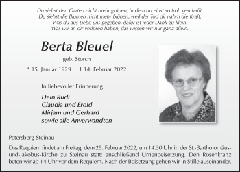 Traueranzeige von Berta Bleuel von FZ