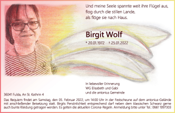 Traueranzeige von Birgit Wolf von FZ