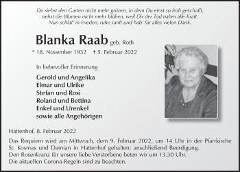 Traueranzeige von Blanka Raab von FZ
