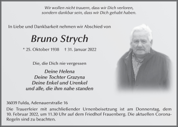 Traueranzeige von Bruno Strych von FZ