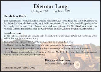 Traueranzeige von Dietmar Lang von FZ