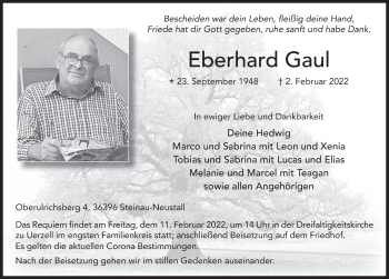 Traueranzeige von Eberhard Gaul von FZ