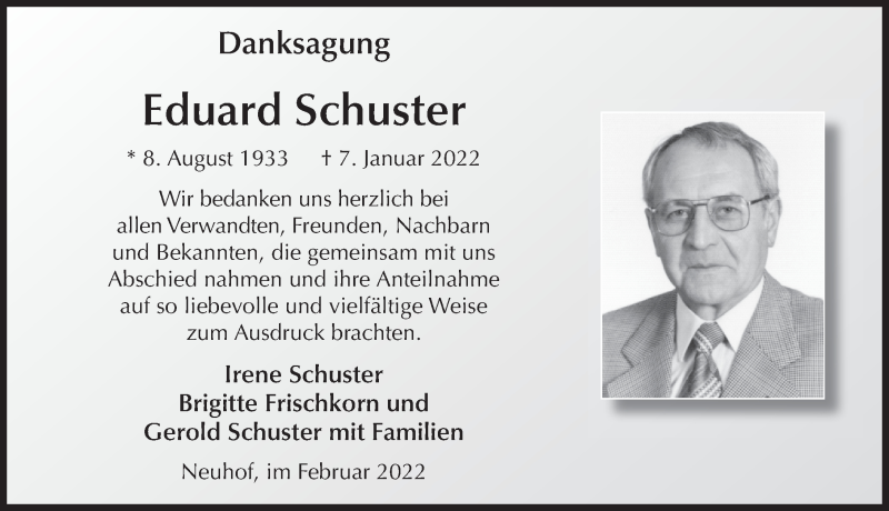  Traueranzeige für Eduard Schuster vom 25.02.2022 aus FZ