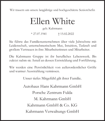 Traueranzeige von Ellen White von FZ