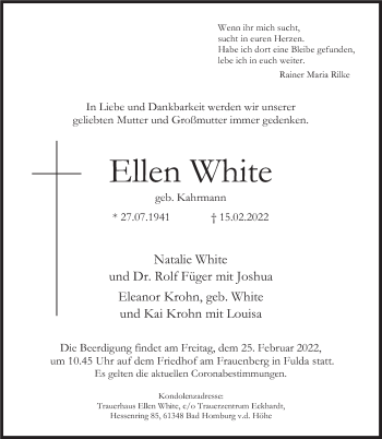Traueranzeige von Ellen White von FZ
