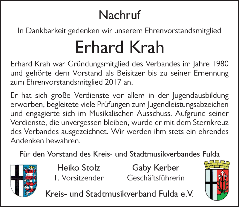  Traueranzeige für Erhard Krah vom 18.02.2022 aus FZ