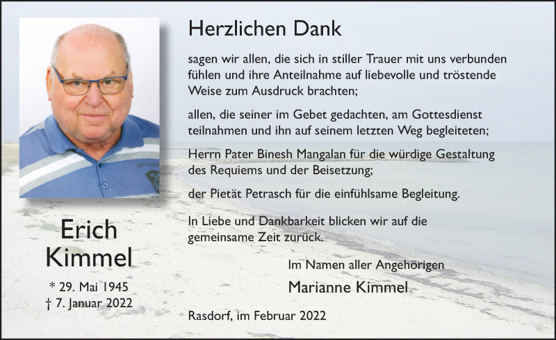  Traueranzeige für Erich Kimmel vom 19.02.2022 aus FZ