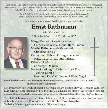 Traueranzeige von Ernst Rathmann von FZ