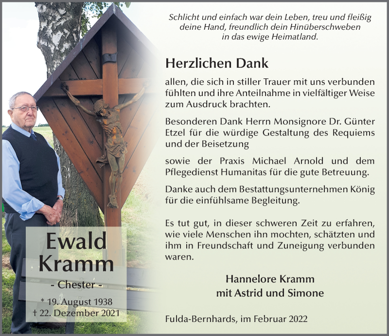  Traueranzeige für Ewald Kramm vom 04.02.2022 aus FZ