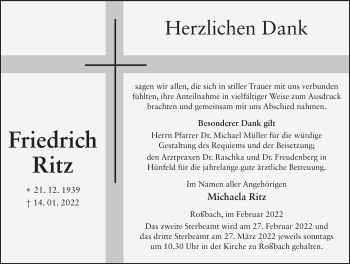 Traueranzeige von Friedrich Ritz von FZ