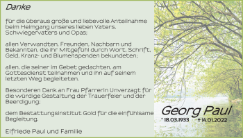 Traueranzeige von Georg Paul von FZ